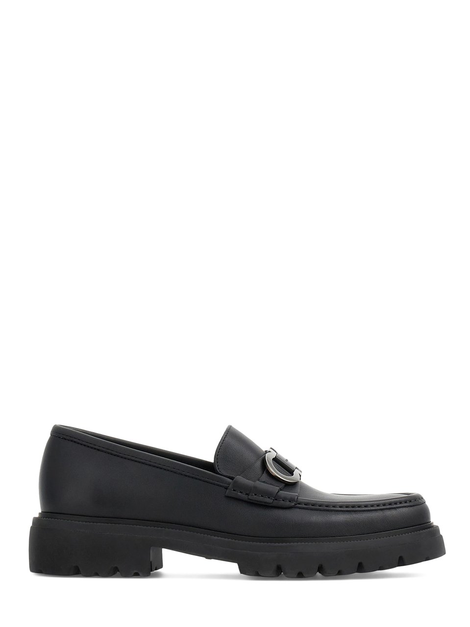 Ferragamo Chunky Rubber Sole Loafers with Silver-tone Buckle Detail Zwart