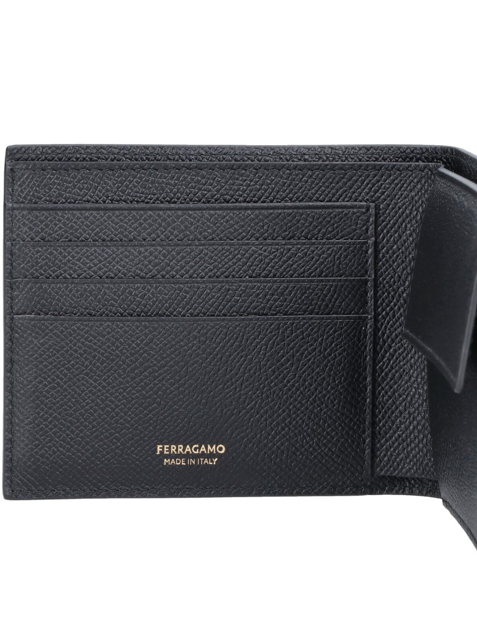 Ferragamo Matte Black Minimalist Wallet With Timeless Design Zwart