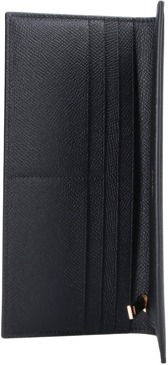 Ferragamo Black Compact Minimalist Smooth Leather Wallet Zwart