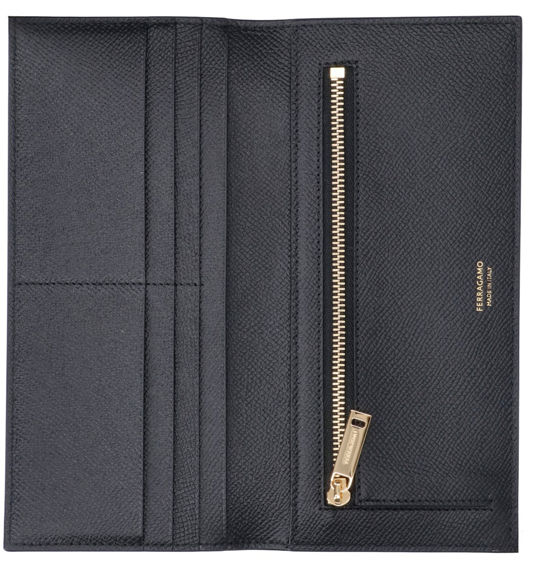 Ferragamo Black Compact Minimalist Smooth Leather Wallet Zwart