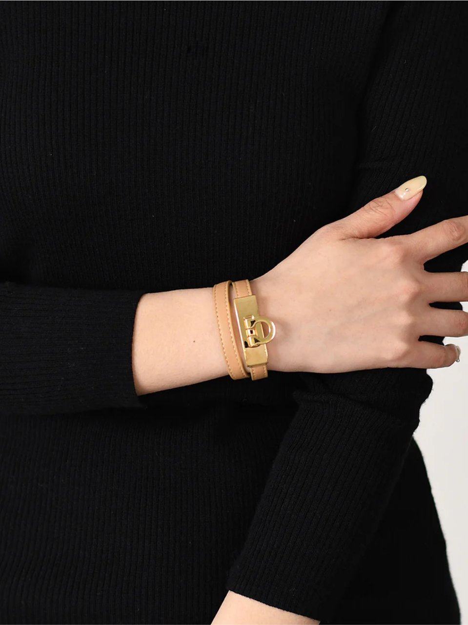 Ferragamo Hug Gancini Logo Bracelet Beige