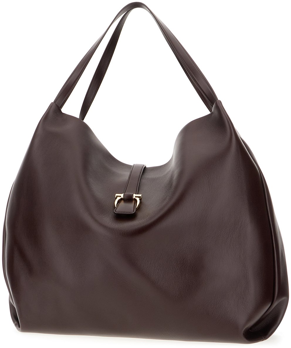 Ferragamo Ferragamo Aubergine leather shopping bag Paars