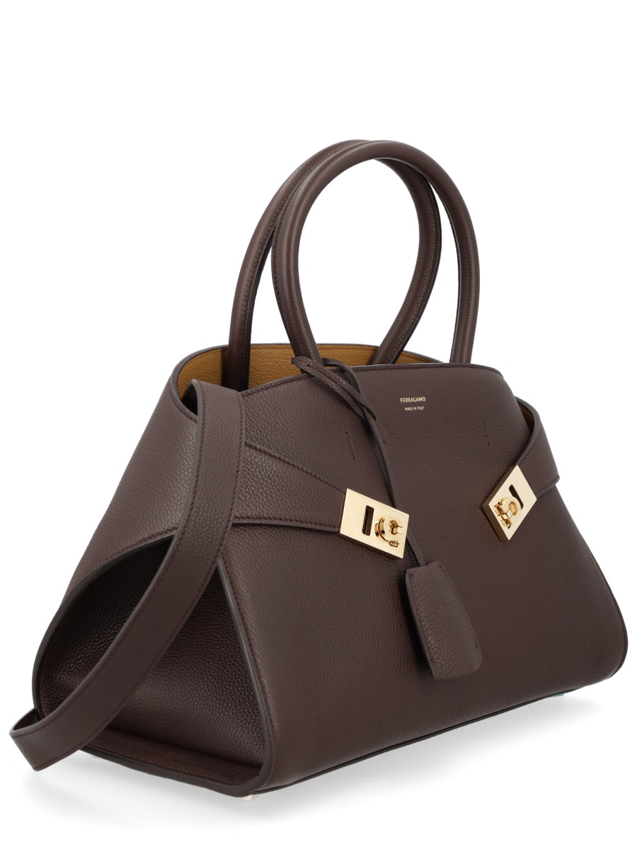 Ferragamo Hug Pebbled Structured Trapezoidal Handbag Grijs