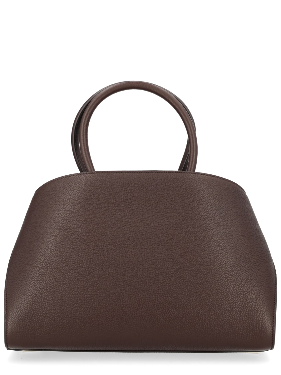 Ferragamo Hug Pebbled Structured Trapezoidal Handbag Grijs