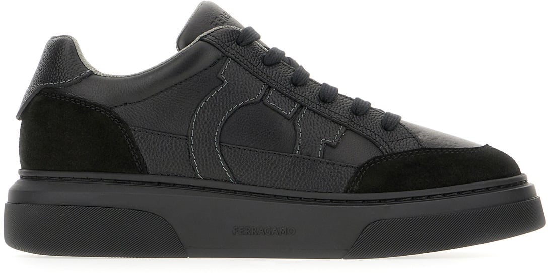 Ferragamo Ferragamo Black leather and suede Cassina sneakers Zwart