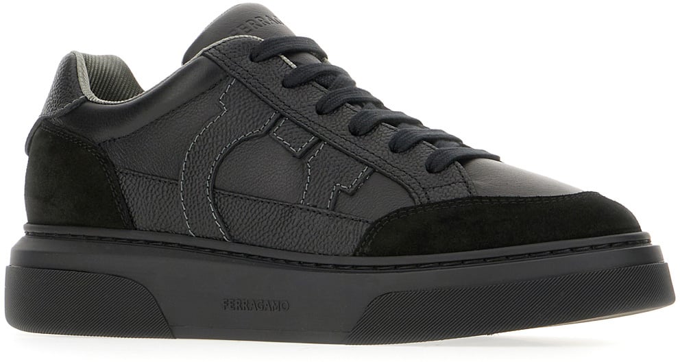 Ferragamo Ferragamo Black leather and suede Cassina sneakers Zwart
