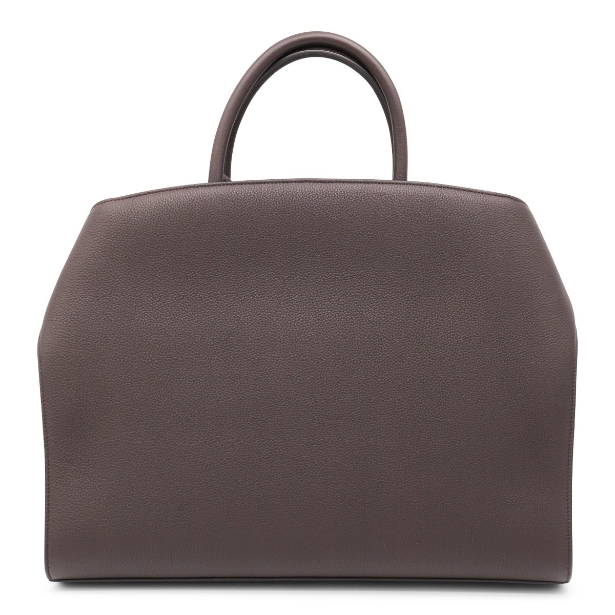 Ferragamo Structured Dark Brown Leather Top Handle Bag with Adjustable Strap Grijs