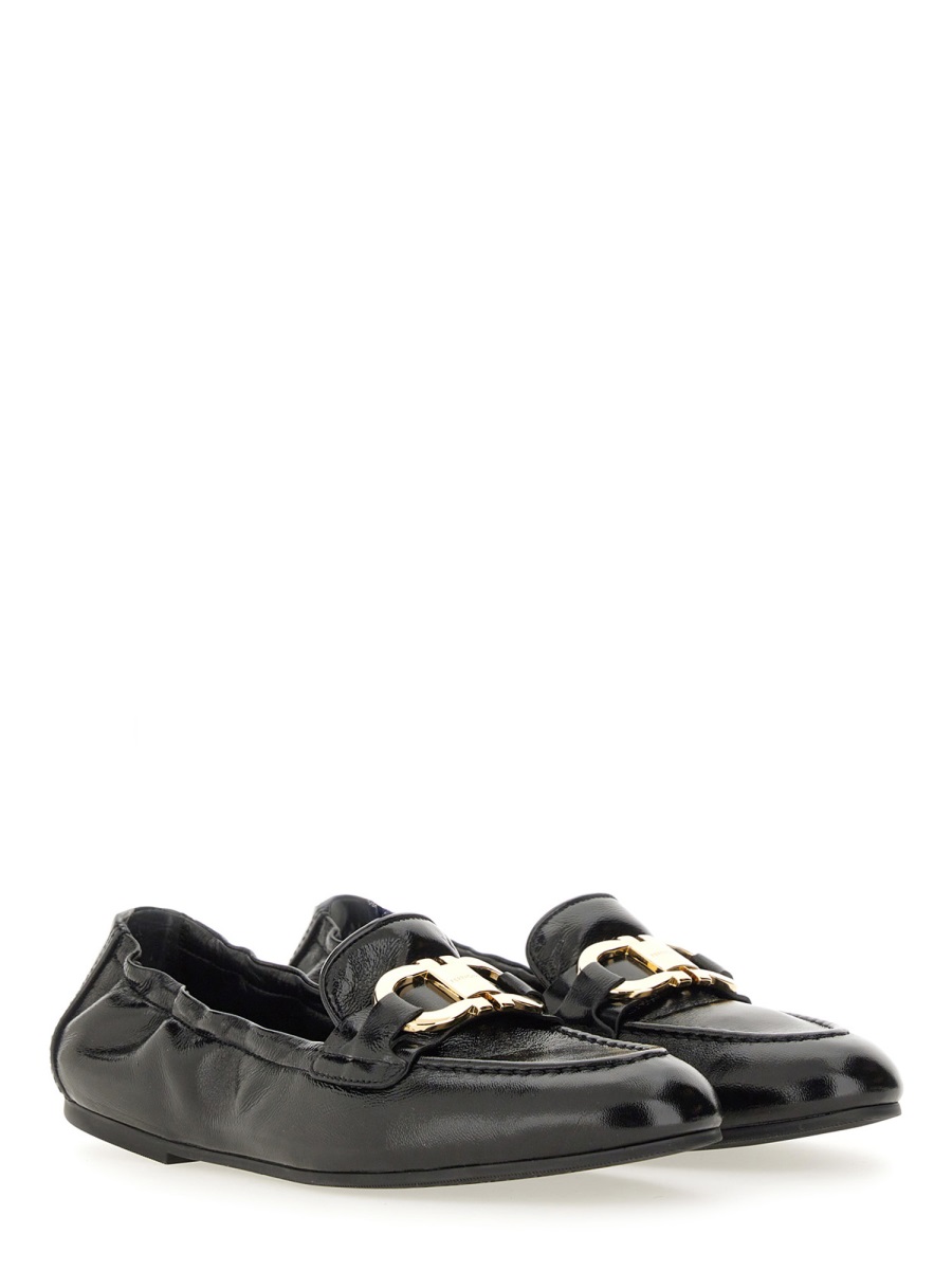Ferragamo Moc Toe Gold Bit Leather Loafers Zwart