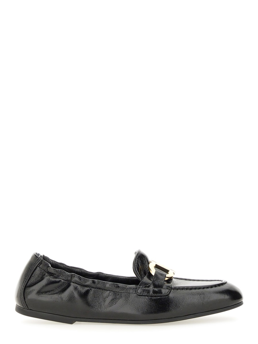 Ferragamo Moc Toe Gold Bit Leather Loafers Zwart