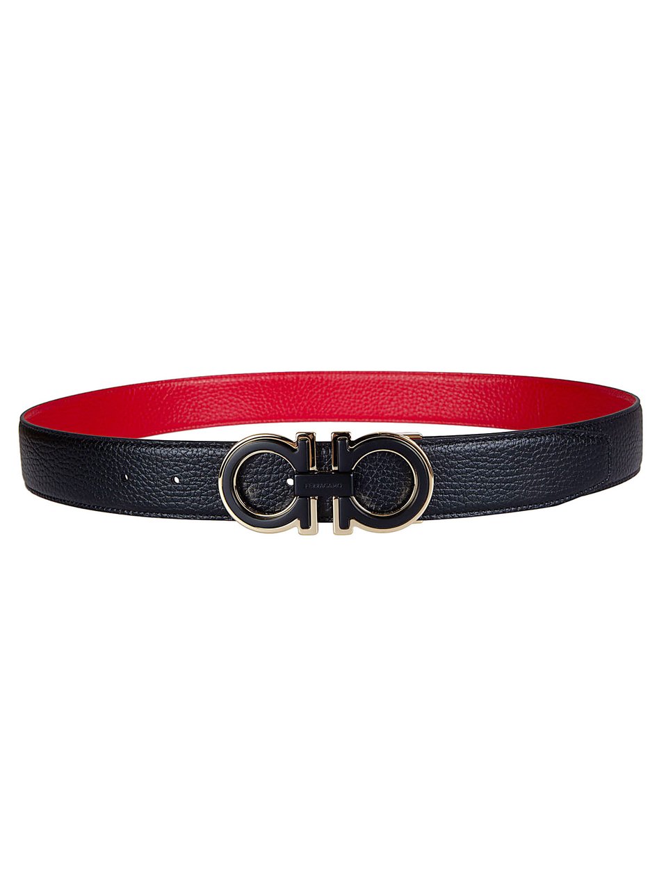 Ferragamo Textured Black Leather Belt with Gancini Buckle Zwart