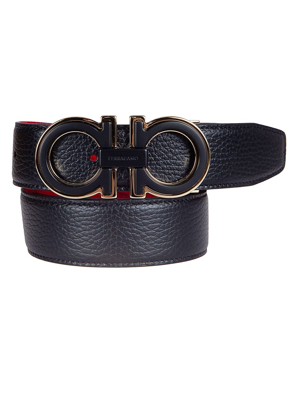 Ferragamo Textured Black Leather Belt with Gancini Buckle Zwart