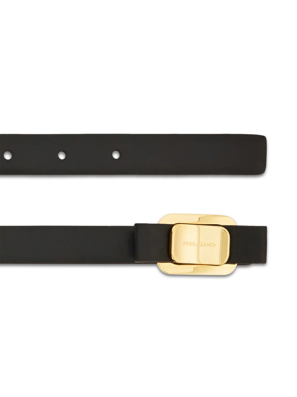 Ferragamo Sleek Black Belt with Polished Gold Buckle Zwart