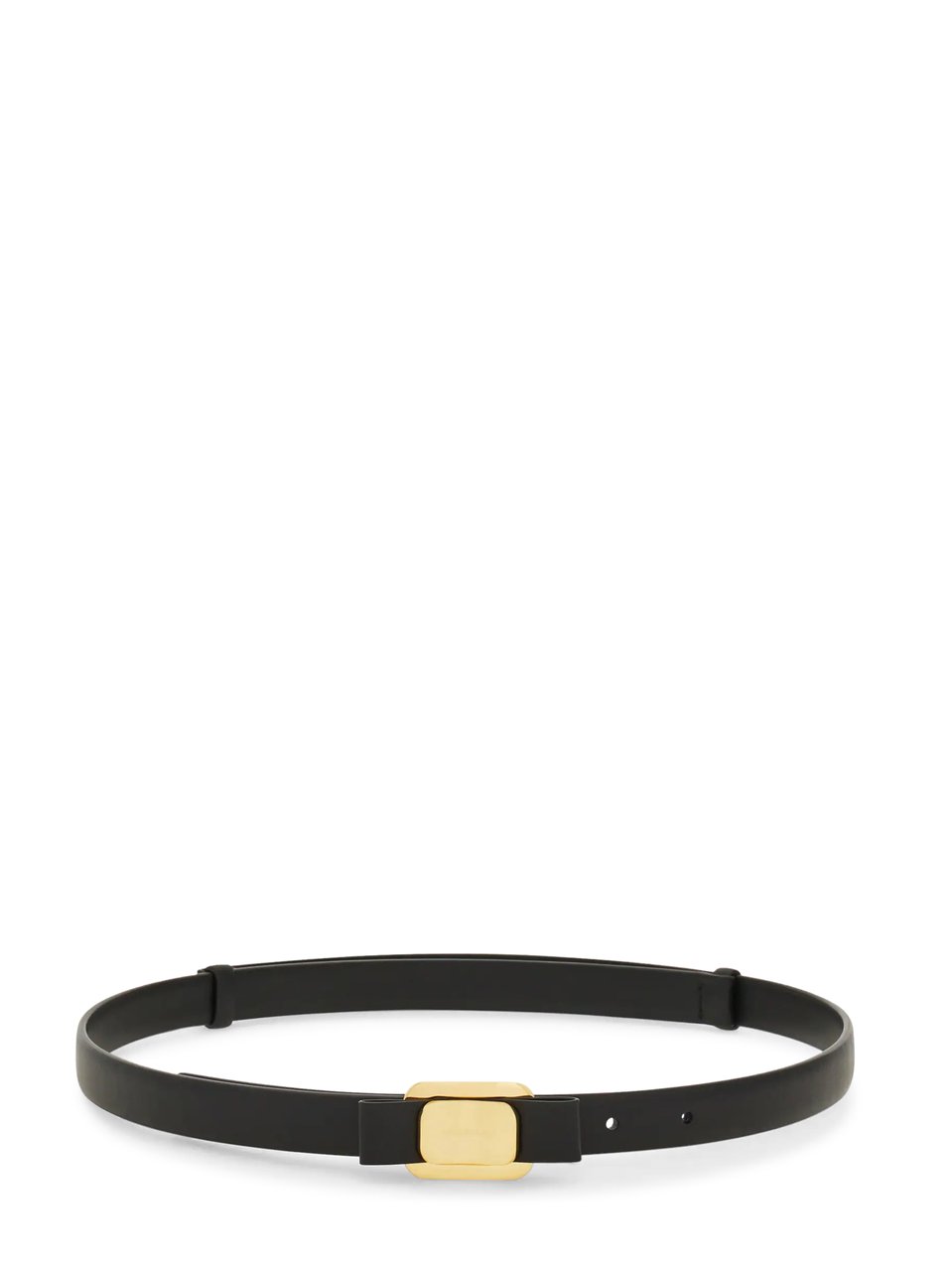 Ferragamo Sleek Black Belt with Polished Gold Buckle Zwart