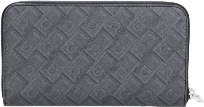 Ferragamo Black Central Zip Leather Wallet Zwart