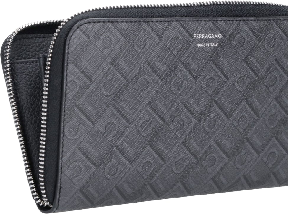 Ferragamo Black Central Zip Leather Wallet Zwart