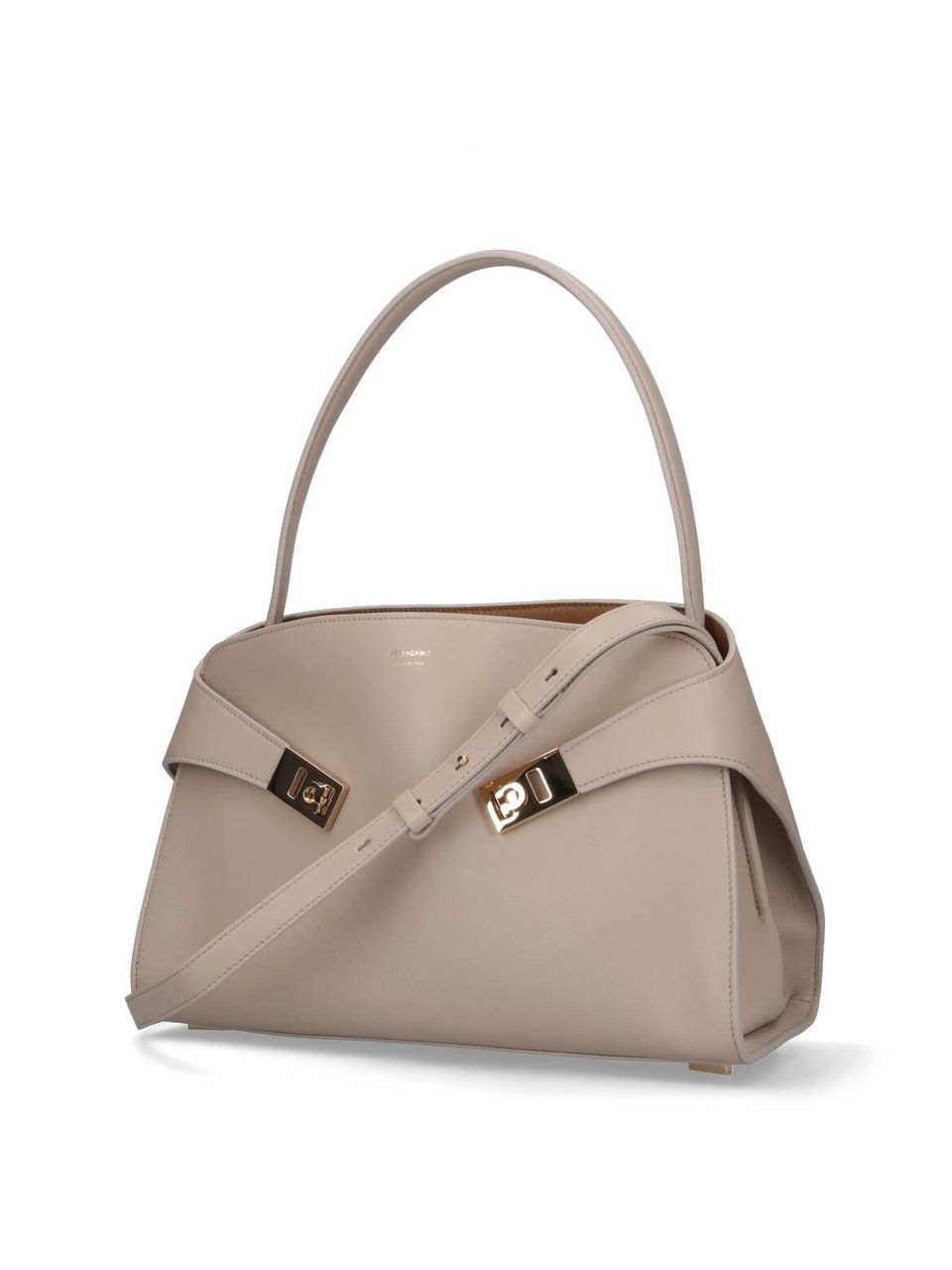 Ferragamo Cream Hug Soft Leather Shoulder Bag Neutraal