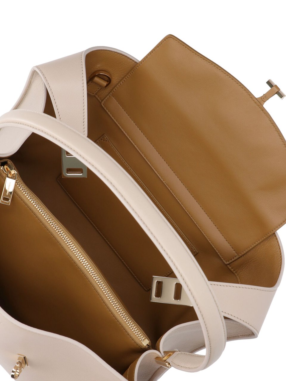 Ferragamo Cream Hug Soft Leather Shoulder Bag Neutraal