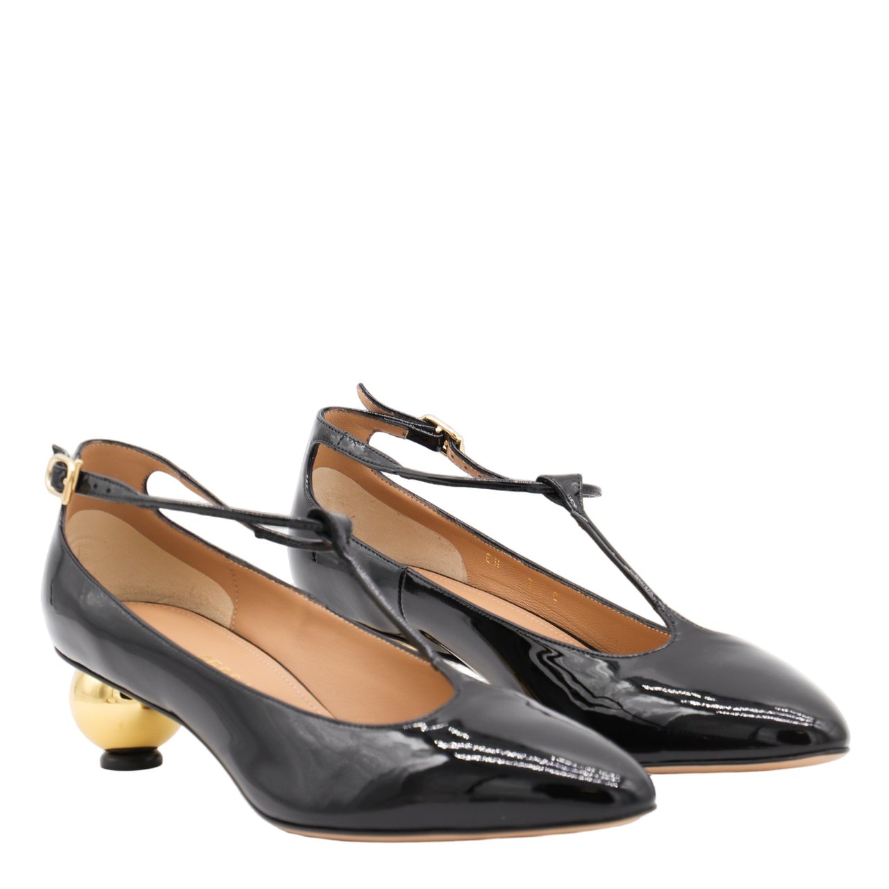 Ferragamo Pointed Toe T-Strap Flats Grijs