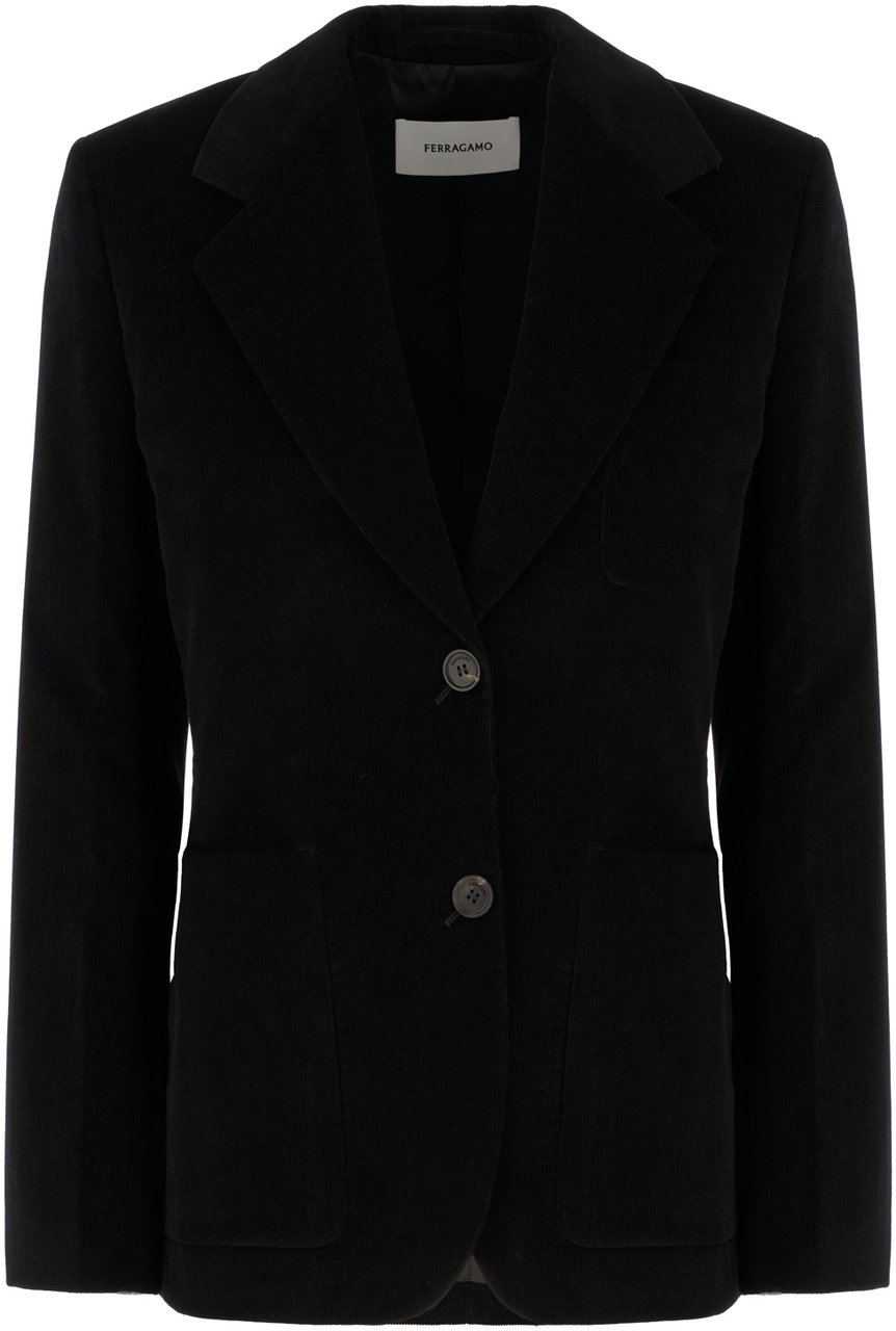 Ferragamo Ferragamo Black stretch cotton blazer Zwart