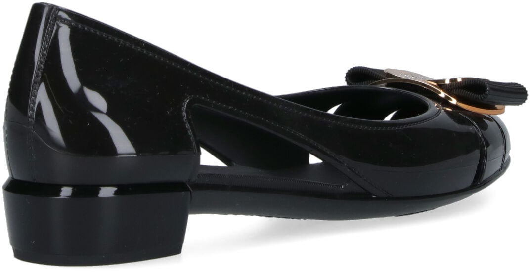 Ferragamo "Nara Jelly Cutout Bow" Ballerinas Black Zwart
