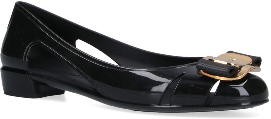 Ferragamo "Nara Jelly Cutout Bow" Ballerinas Black Zwart