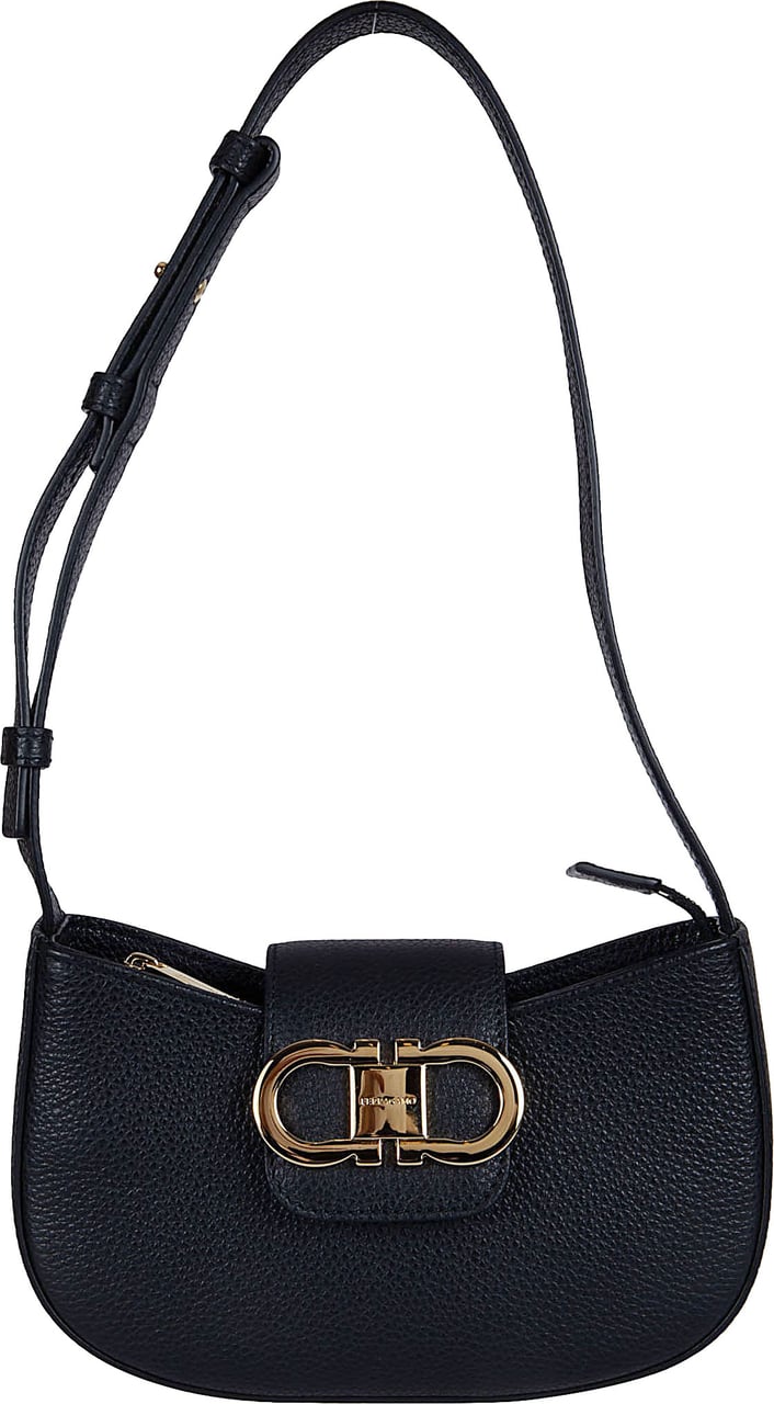 Ferragamo Textured Leather Minibag with Gancini Ornament Zwart