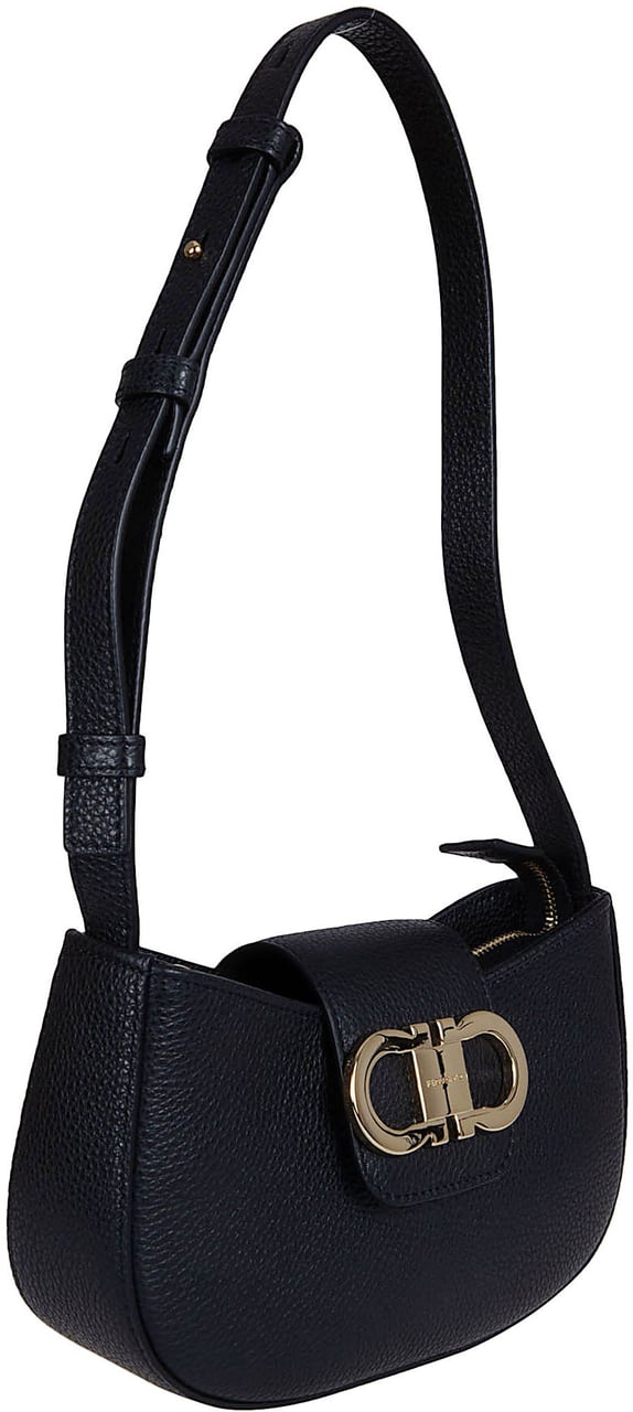 Ferragamo Textured Leather Minibag with Gancini Ornament Zwart