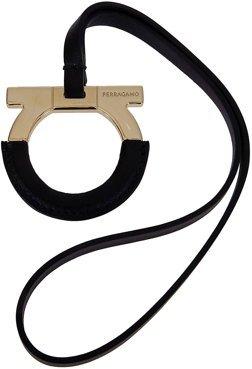 Ferragamo Gancini Gold-Tone Metal and Leather Keychain Charm Zwart