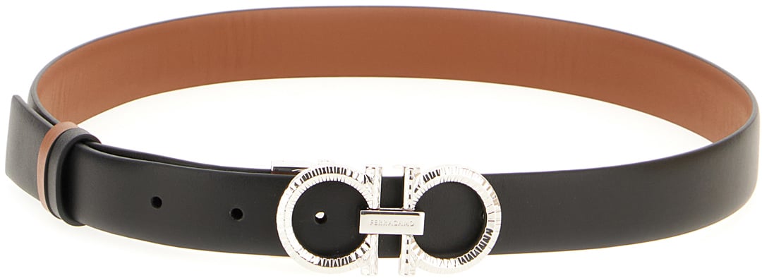 Ferragamo Ferragamo Black leather reversible belt Zwart