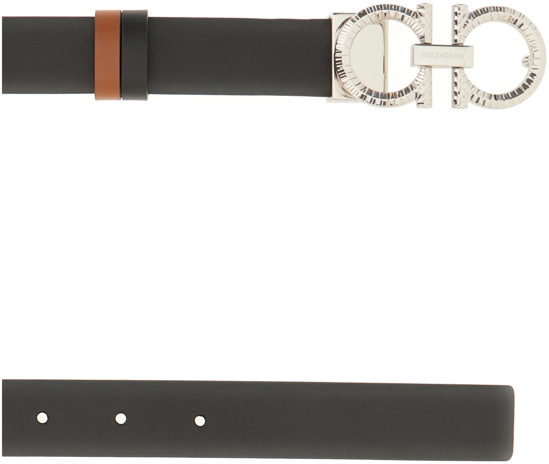 Ferragamo Ferragamo Black leather reversible belt Zwart