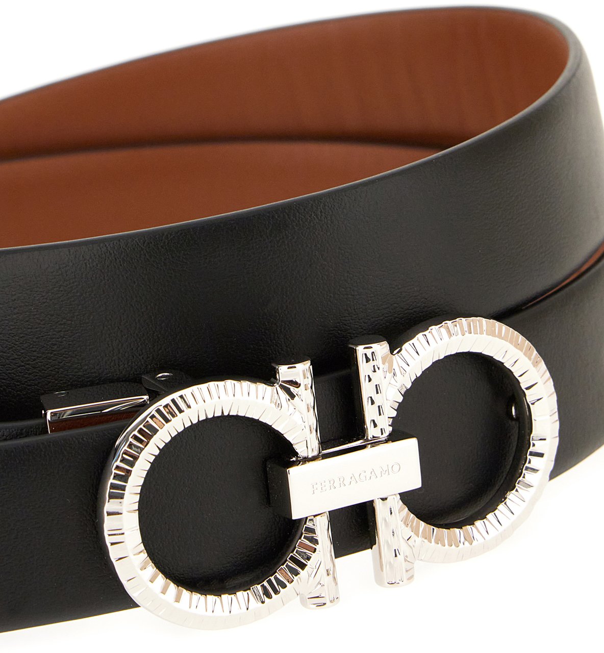 Ferragamo Ferragamo Black leather reversible belt Zwart