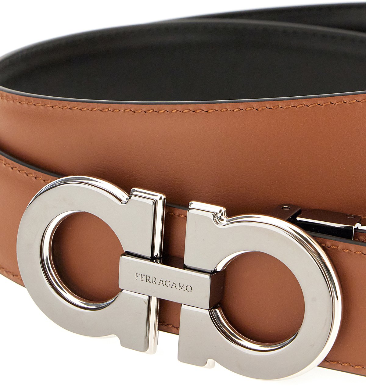 Ferragamo Ferragamo Black leather reversible belt Zwart