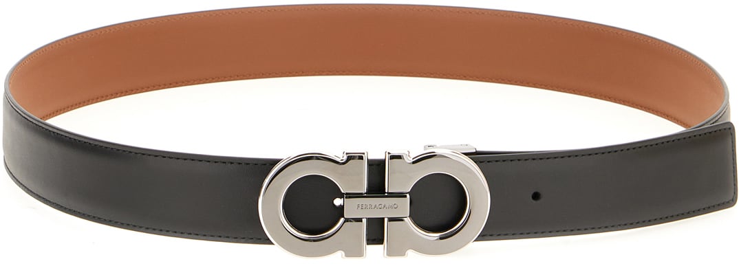 Ferragamo Ferragamo Black leather reversible belt Zwart