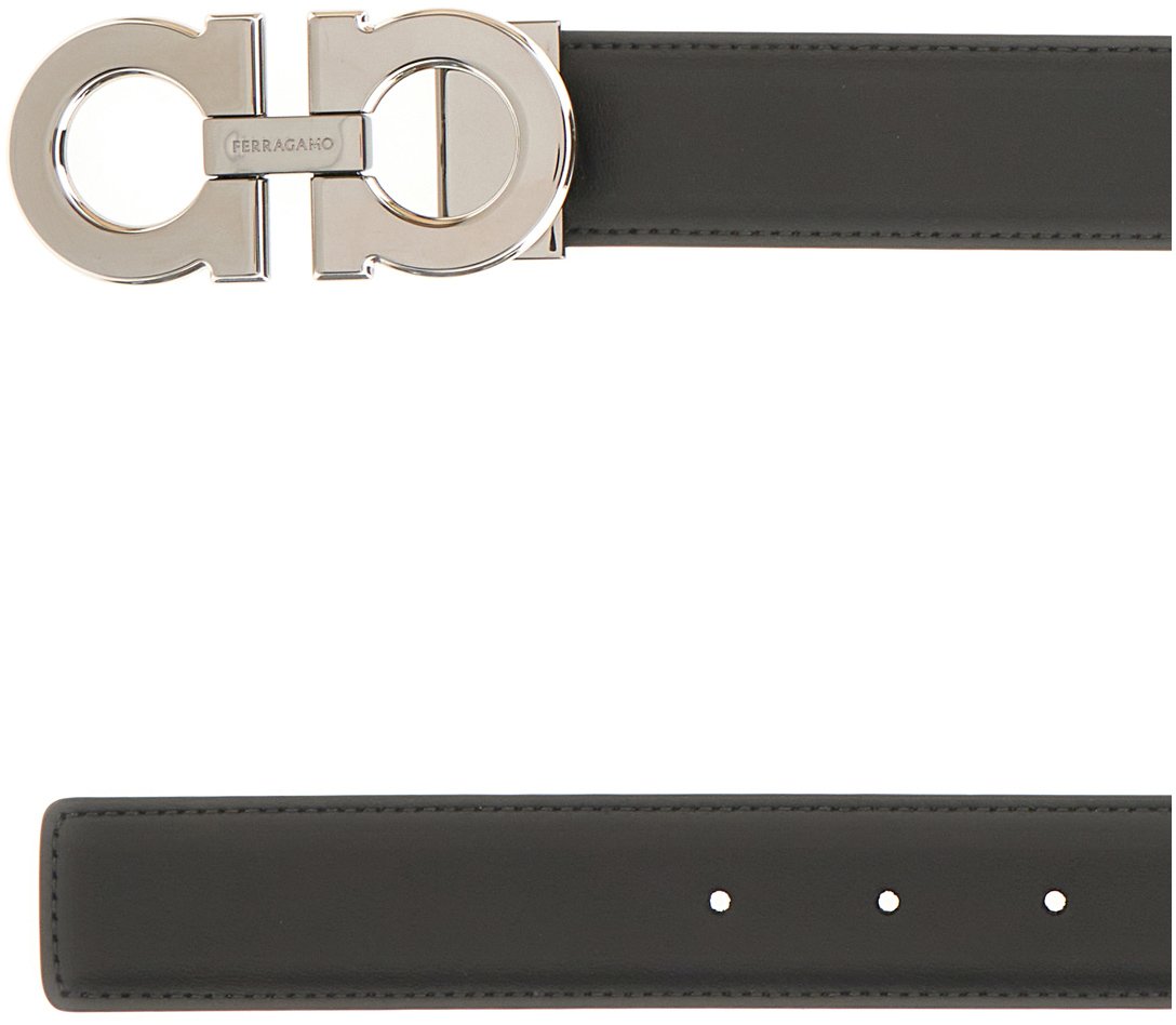 Ferragamo Ferragamo Black leather reversible belt Zwart