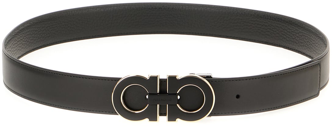 Ferragamo Ferragamo Black leather reversible belt Zwart