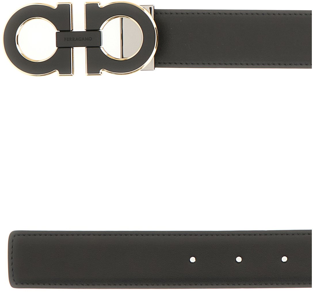 Ferragamo Ferragamo Black leather reversible belt Zwart
