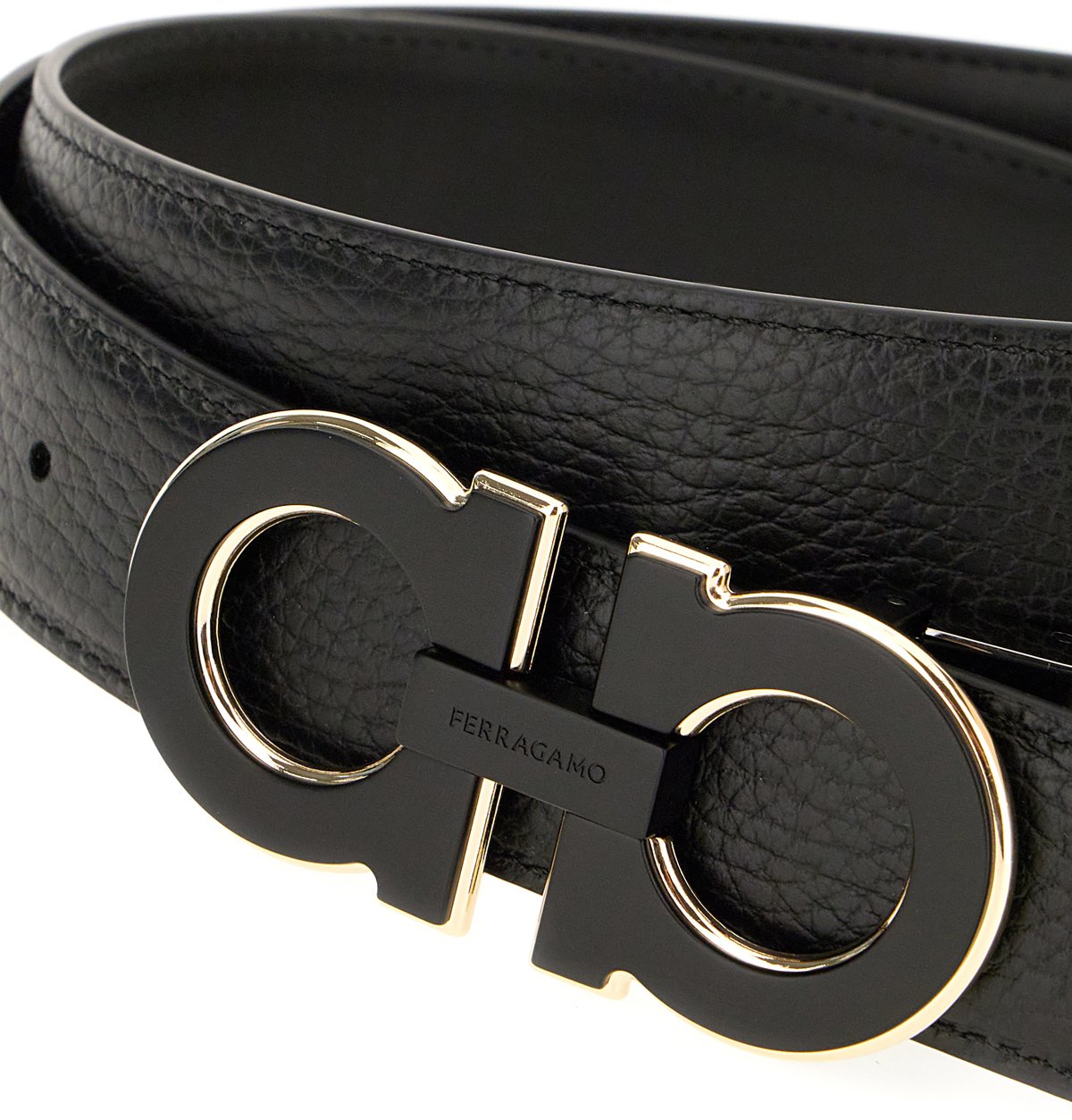 Ferragamo Ferragamo Black leather reversible belt Zwart