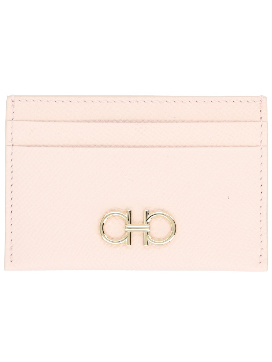 Ferragamo Gancini Calf Leather Pink Card Holder Neutraal