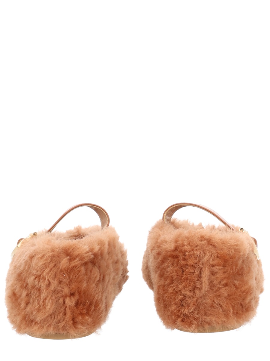 Ferragamo Brown Love Ornament Shearling Flats Oranje