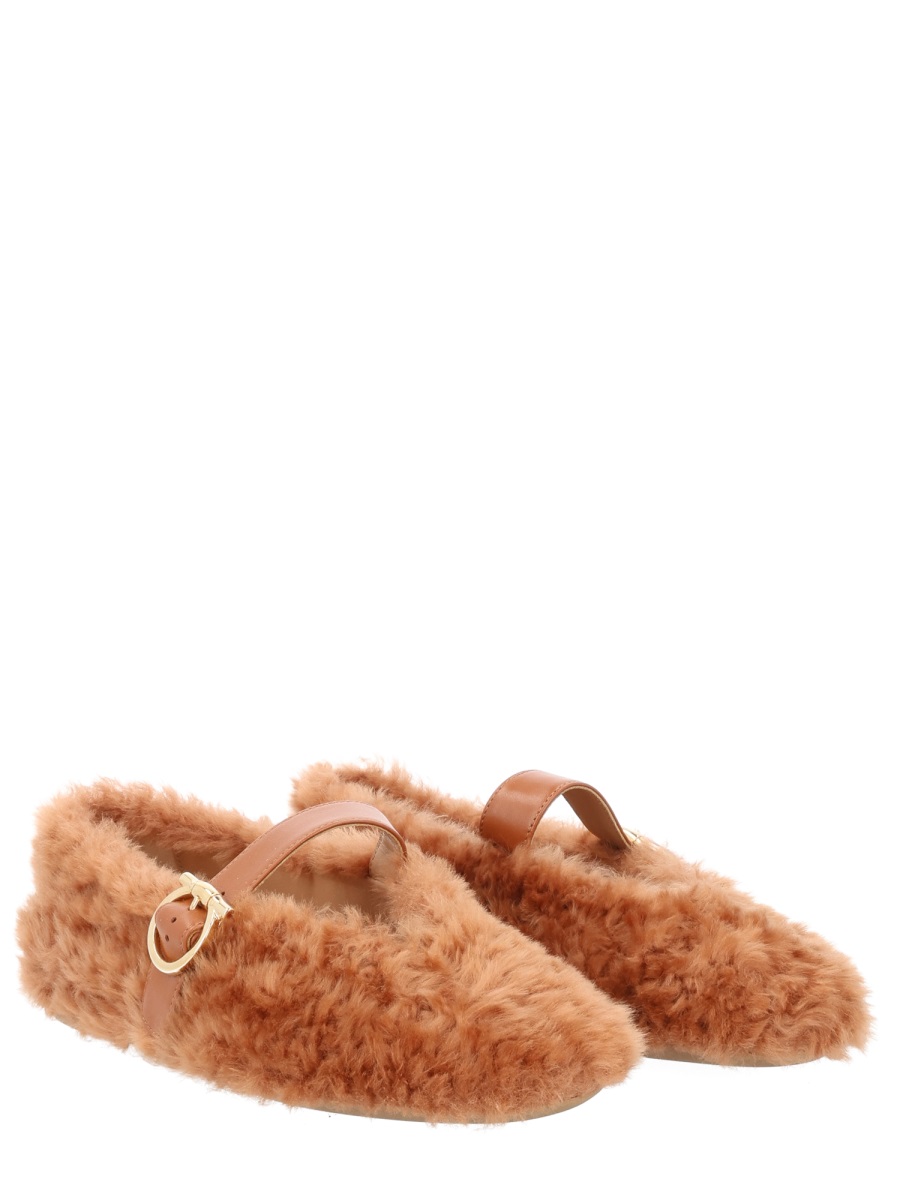 Ferragamo Brown Love Ornament Shearling Flats Oranje