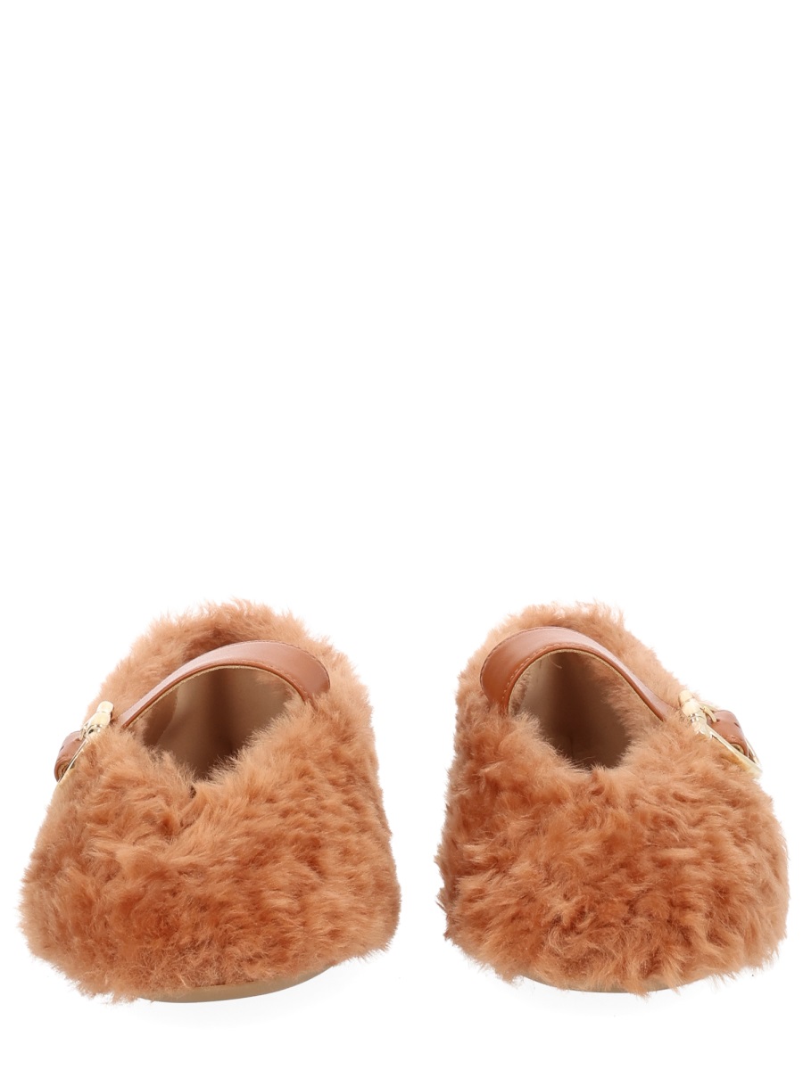 Ferragamo Brown Love Ornament Shearling Flats Oranje