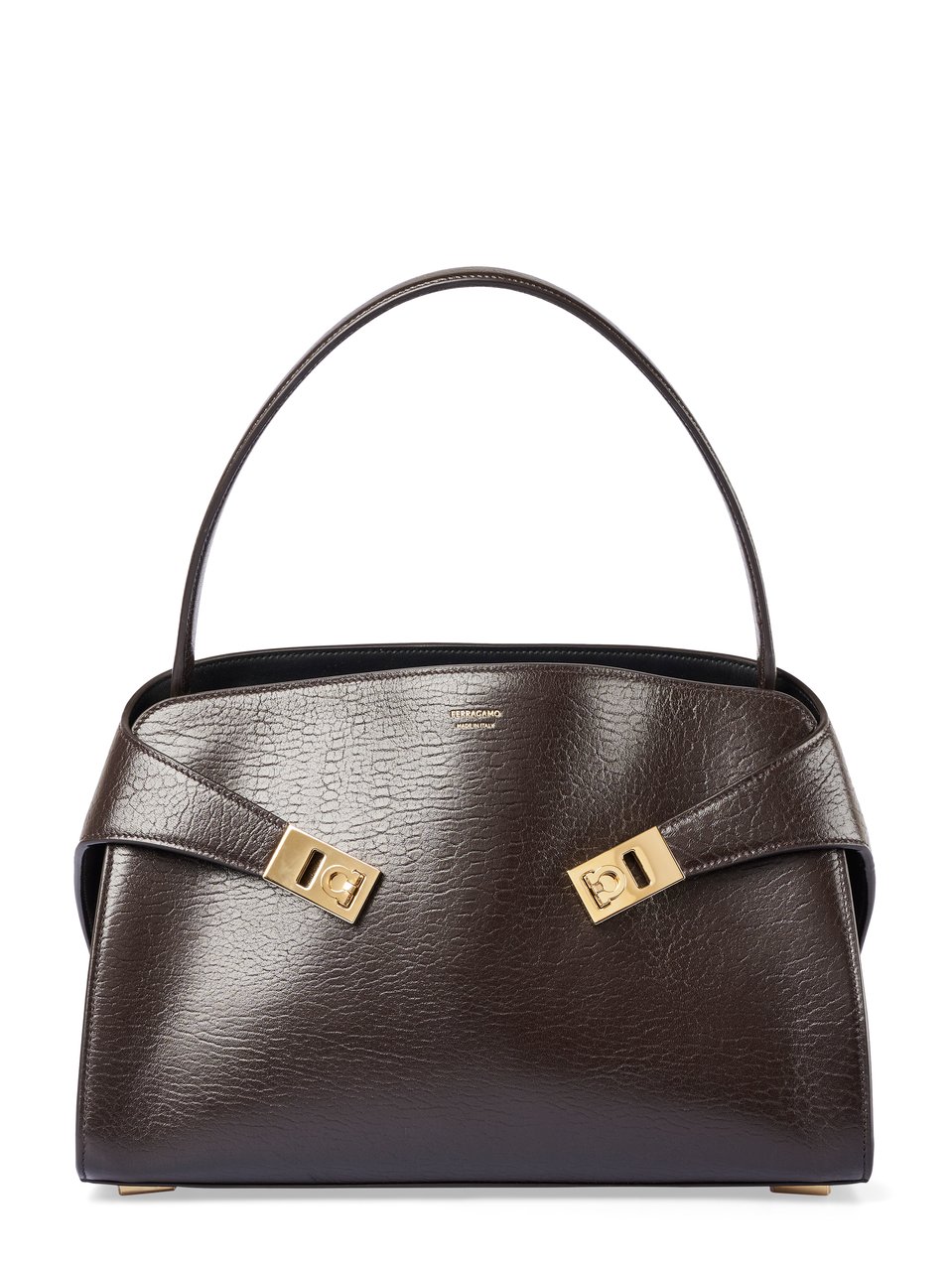 Ferragamo Structured Handbag with Gold-Tone Clasp Details Grijs