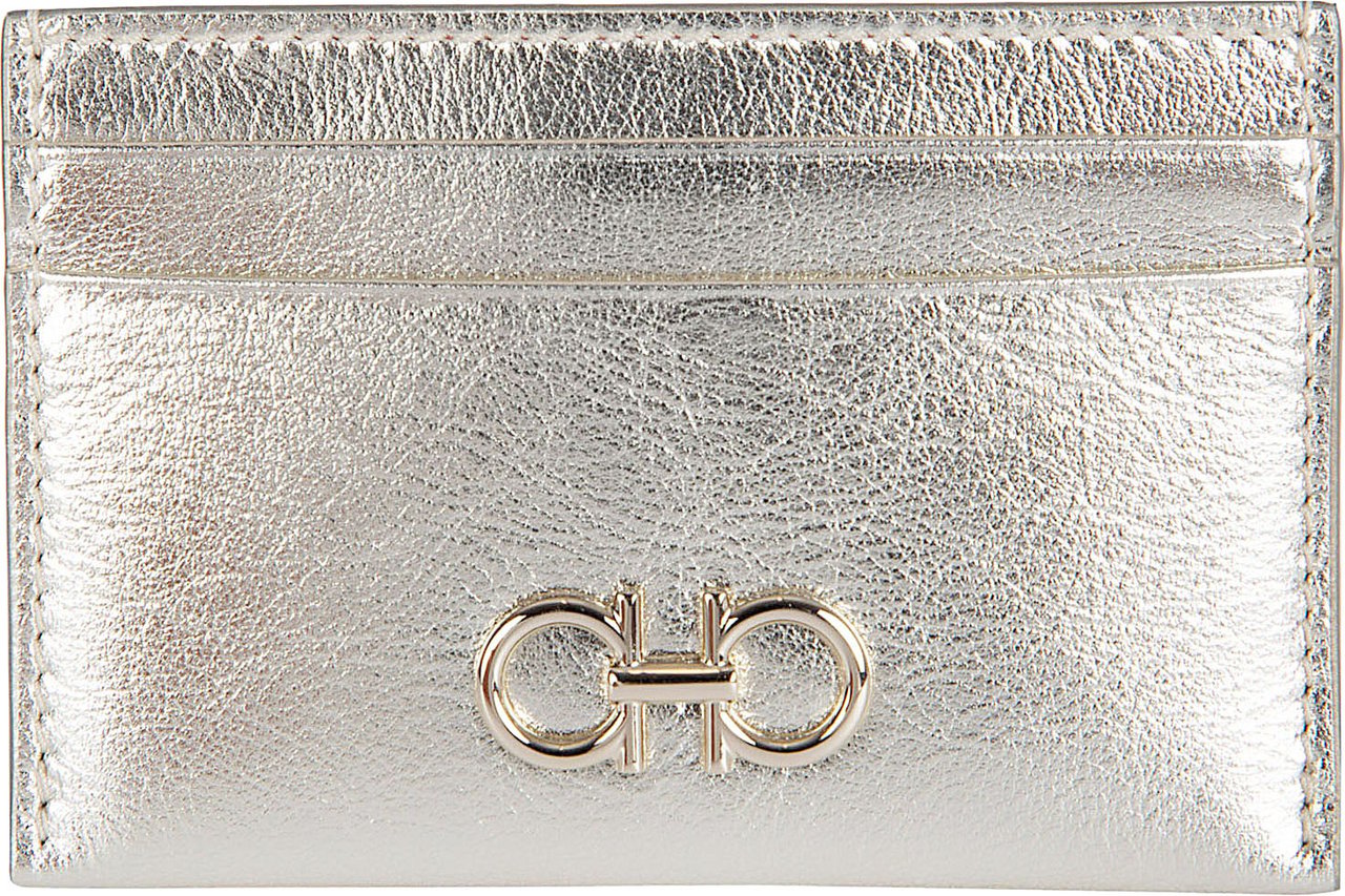 Ferragamo Laminated Calf Leather Wallet with Gold-tone Gancini Ornament Wit