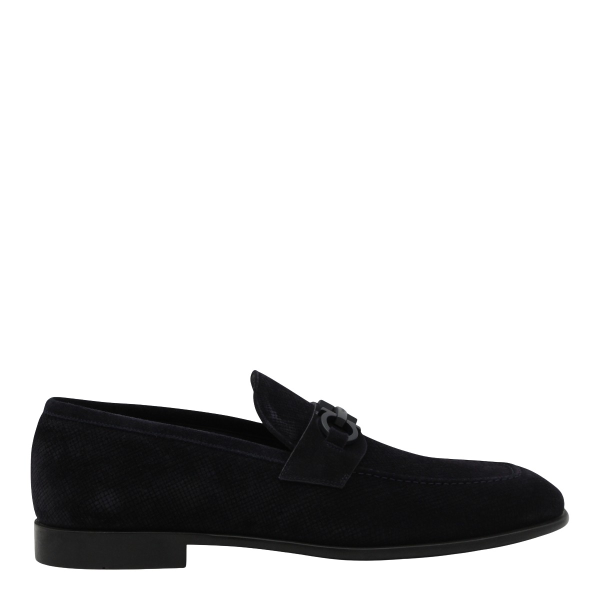 Ferragamo Textured Suede Black Flat Shoes Zwart