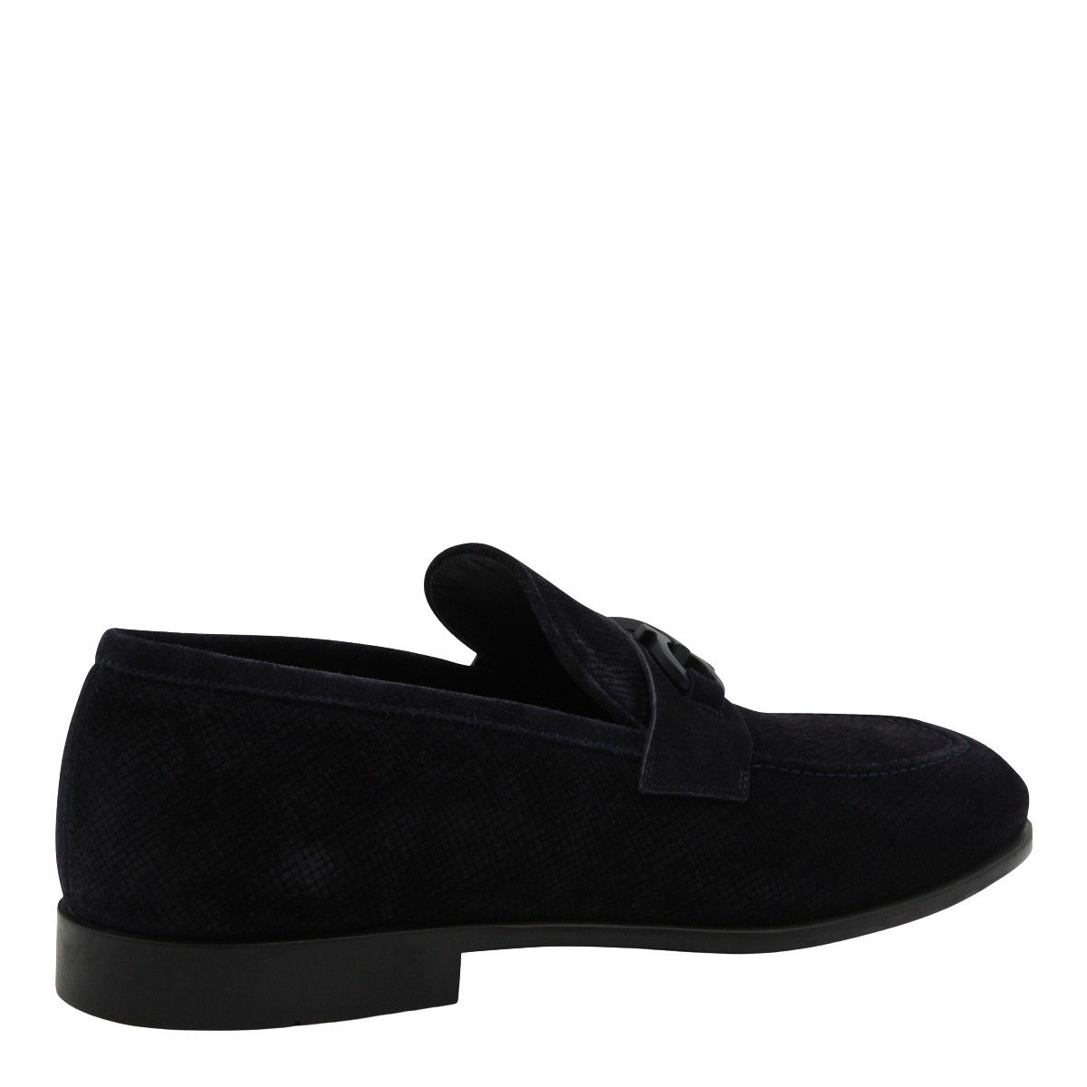 Ferragamo Textured Suede Black Flat Shoes Zwart