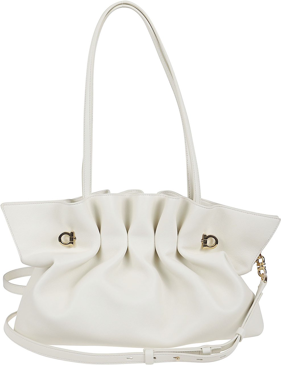 Ferragamo Pleated Lamb Leather Bag with Gancini Hardware Wit