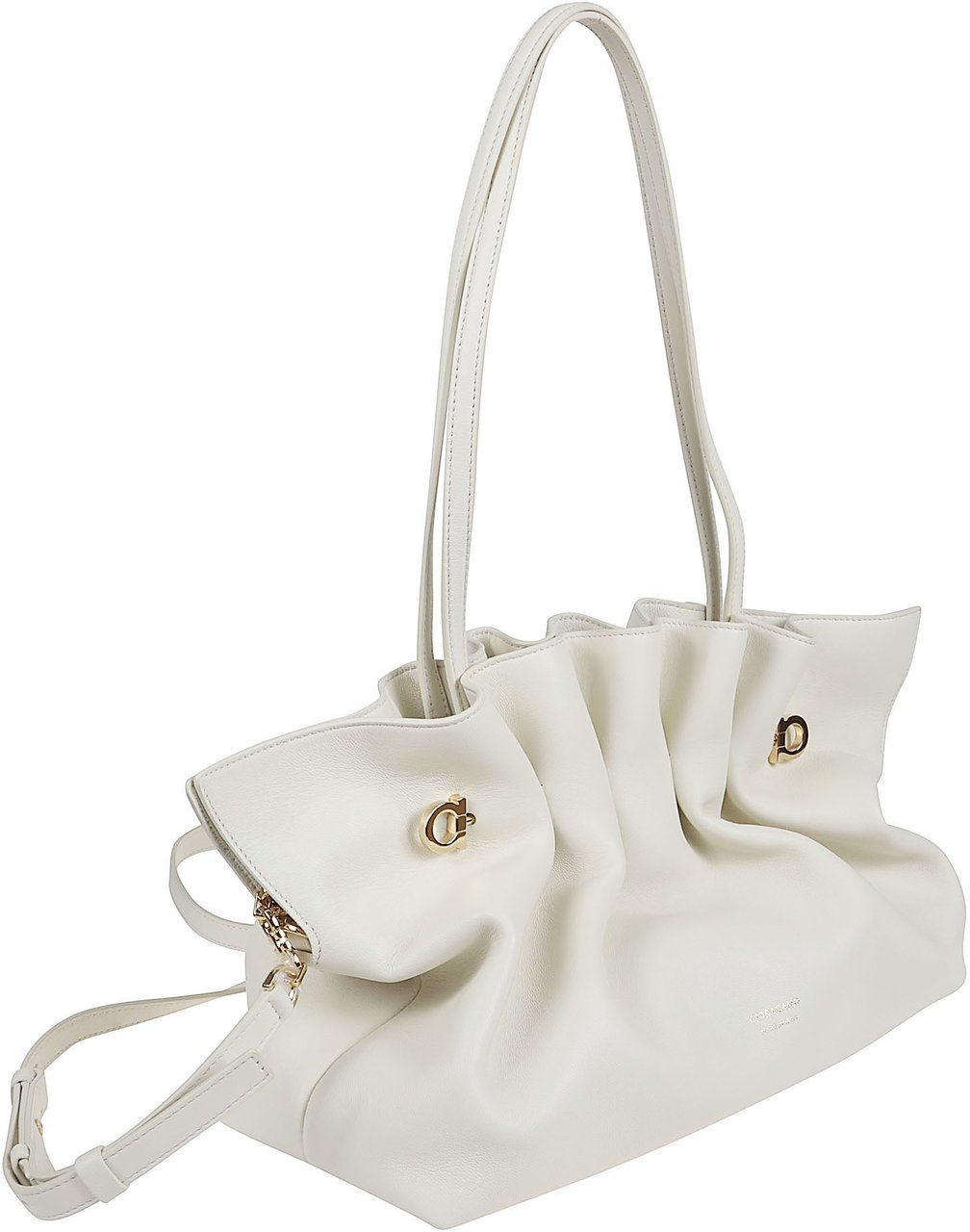 Ferragamo Pleated Lamb Leather Bag with Gancini Hardware Wit