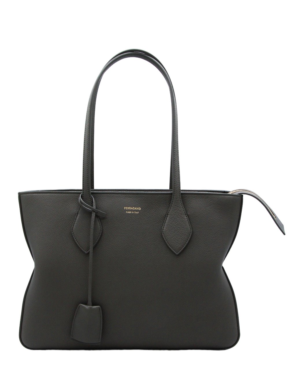 Ferragamo Structured Tote Bag with Smooth Pebbled Texture Zwart