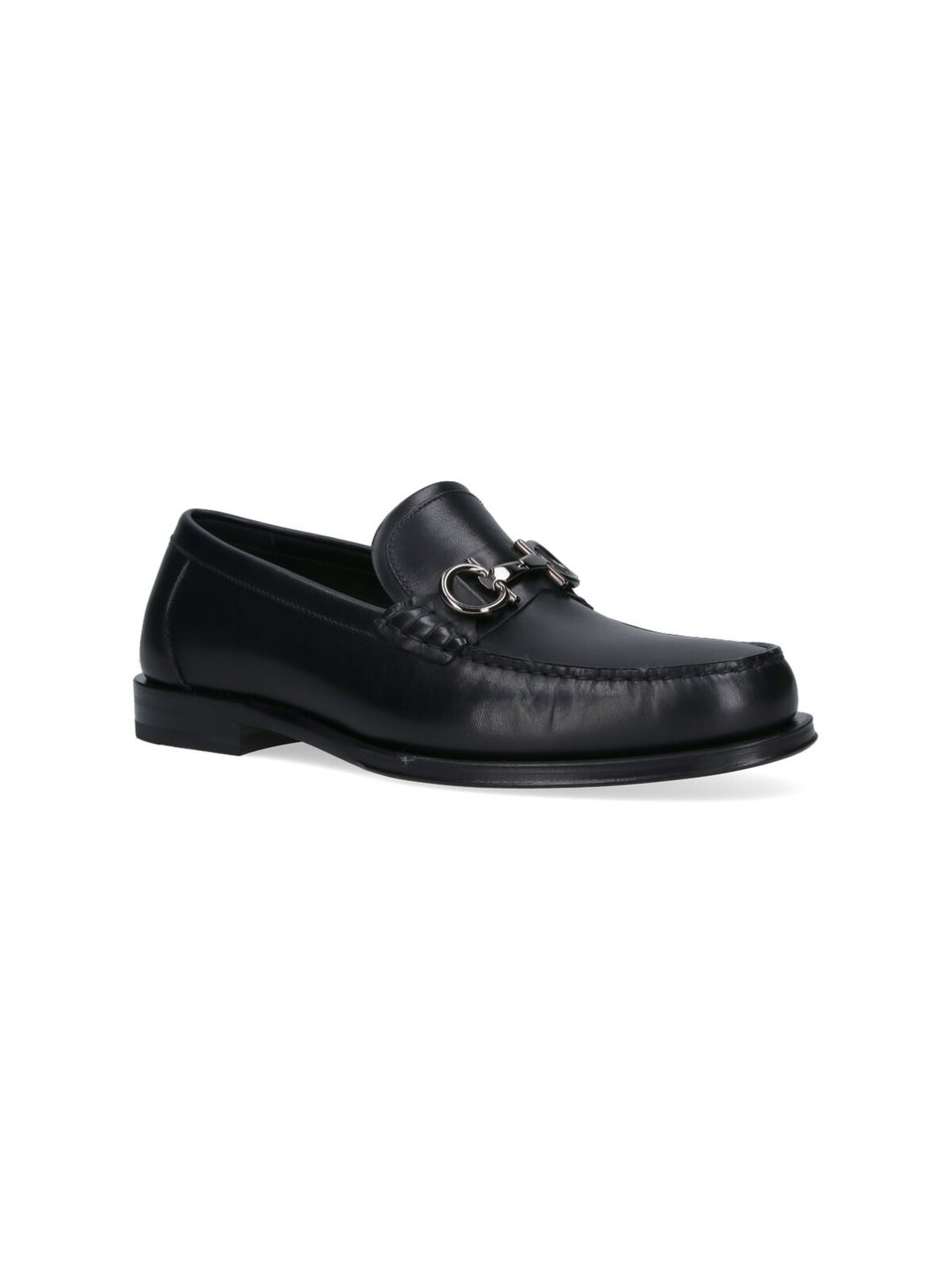 Ferragamo Smooth Leather Moccasin Toe Shoes with Polished Finish Zwart