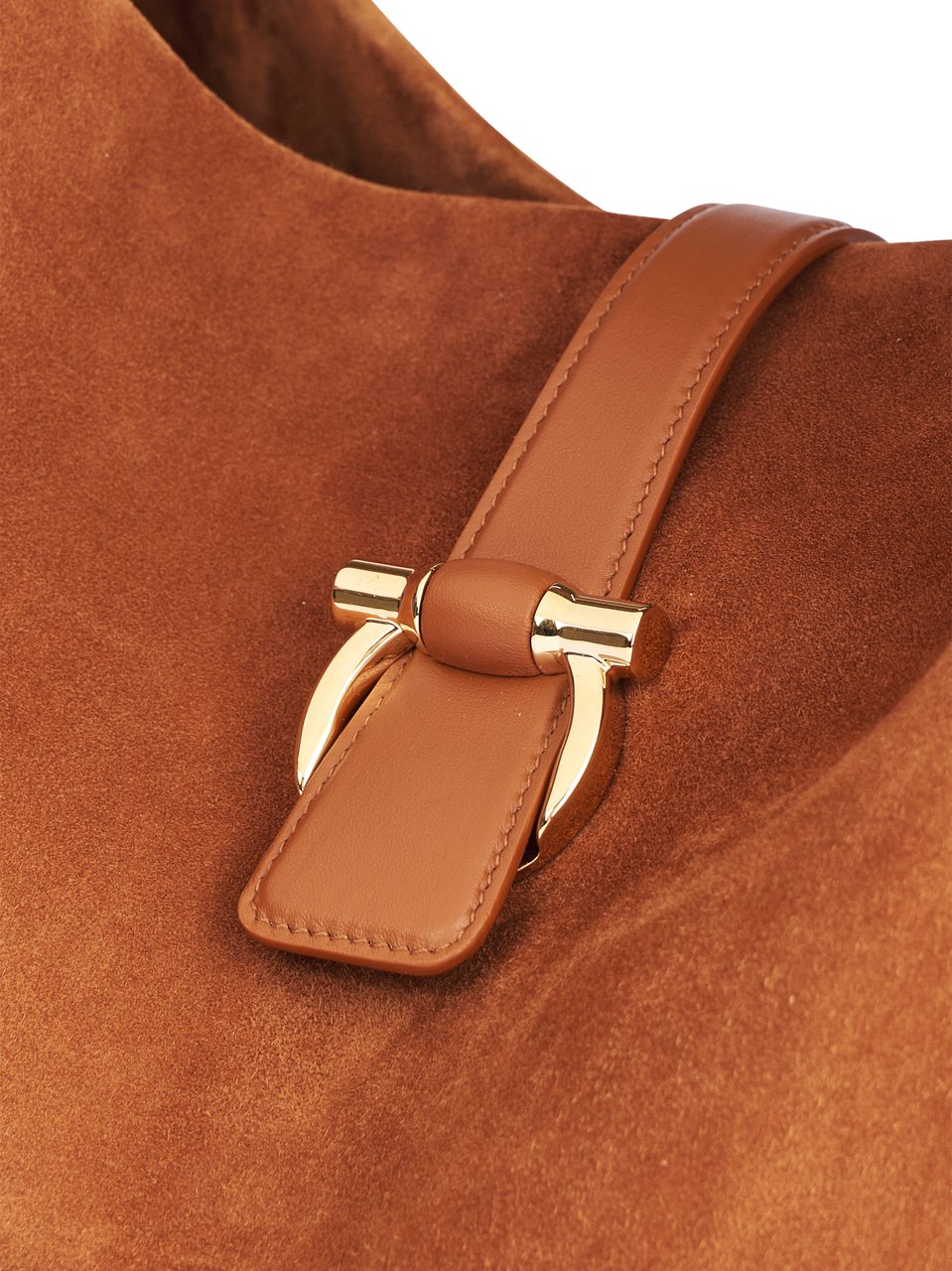 Ferragamo Medium Suede Tote with Leather Accents Bruin